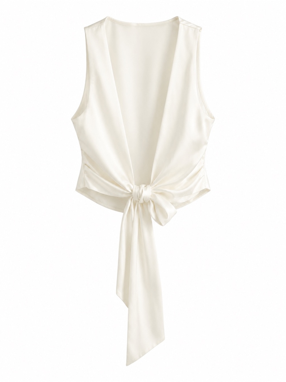 Zara White Satin Open Back Tie-Front Blouse Size S